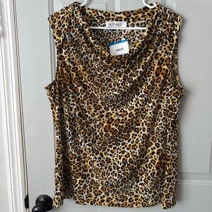 Kasper Leopard-Print Sleeveless Cowl Neck Top - Brown/Black/Gold